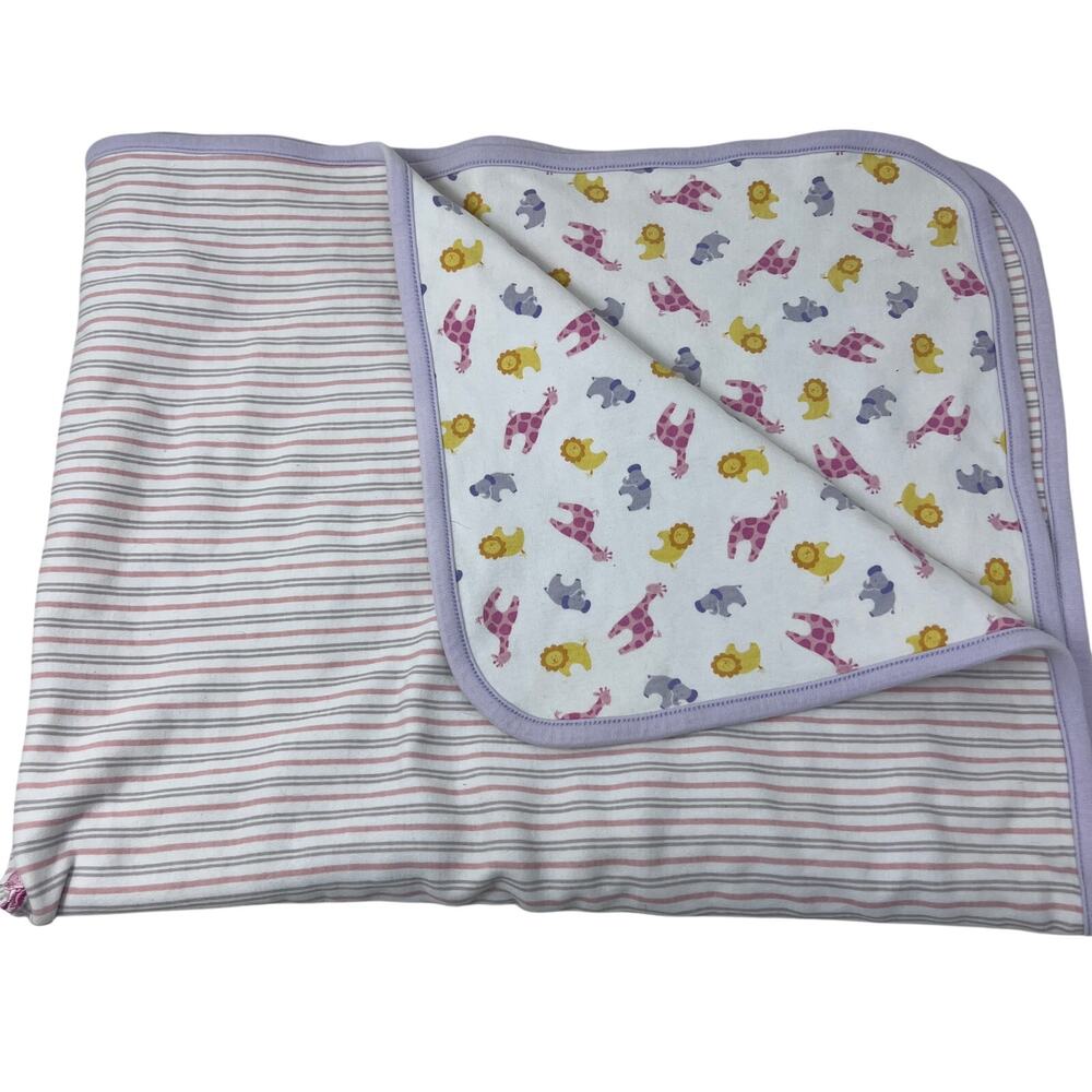 Gymboree Blanket Vintage Stripe Reversible Cotton Giraffe Elephant Lion 2002 Y2K
